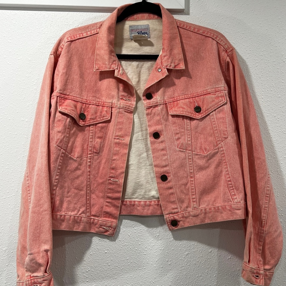 Vintage RARE Color Weathered Blues Peach Pink Trucker Denim Jacket, size large